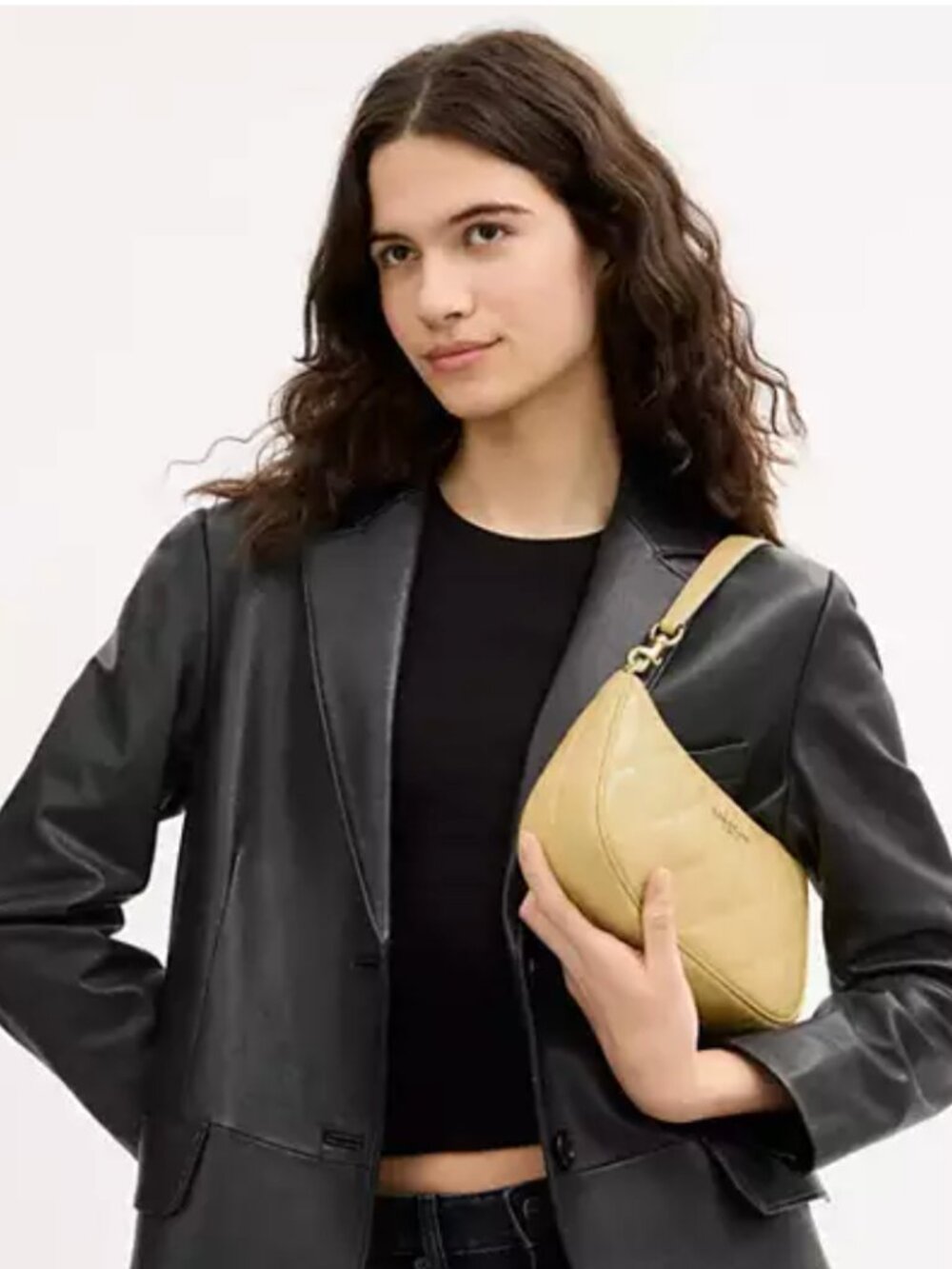 Coach Teri Shoulder Bag With Quilting Crinkle Leather Gold Soft Yellow NWT - Picture 2 of 13